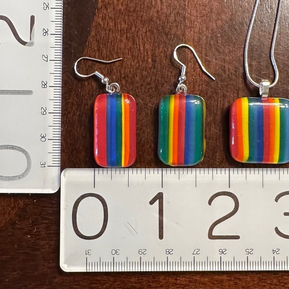 Pride fused glass pendant and earrings - choice of sterling silver chain - Picture 5 of 7